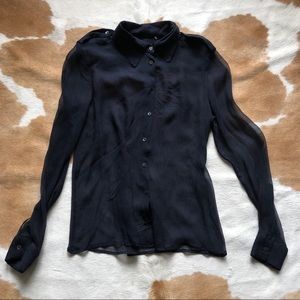 FRENCH SILk navy sheer blouse